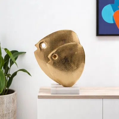 Hivvago 11" Gold And White Aluminum And Marble Fishes Tabletop Sculpture In Gold