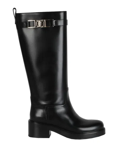 Ferragamo Rosalie Tall Leather Boot In Black