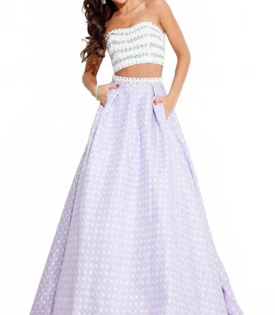 Rachel Allan Textured Two-piece Strapless Prom Gown In White/lilac In Multi