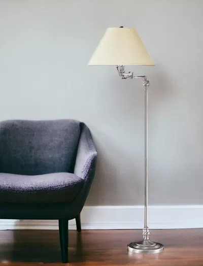 Hivvago 59" Nickel Swing Arm Floor Lamp With Beige Fabric Empire Shade In Metallic