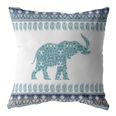 Hivvago 16" Teal Ornate Elephant Zippered Suede Throw Pillow In Multi