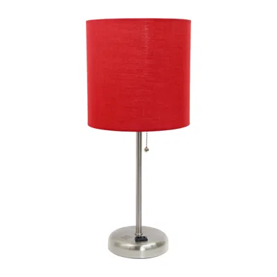 Hivvago 20" Silver Metal Table Lamp Led With Red Drum Shade In Red