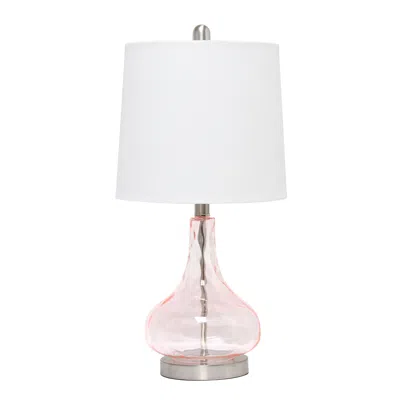 Hivvago 23" Rose And Silver Glass And Metal Round Table Lamp With White Drum Shade In White