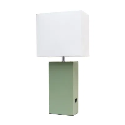 Hivvago 21" Sage Faux Leather Table Lamp With White Shade
