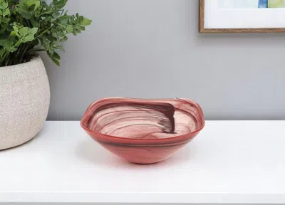 Hivvago Set Of Two 6" Red And White Alabaster Glass Square Salad Bowl In Red