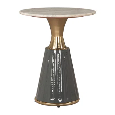 Hivvago 22" Clear And Gold Wood Pedestal End Table In Multi