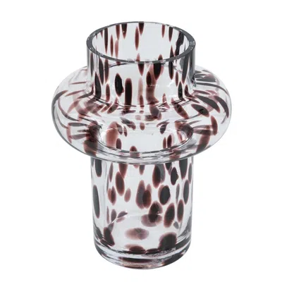 Hivvago 8" Clear Burdy And Black Abstract Cylinder Glass Table Vase In Multi