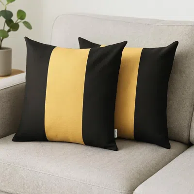 Hivvago Set Of Two 18" X 18" Black And Yellow Geometric Zippered Handmade Polyester Throw Pillow In Black