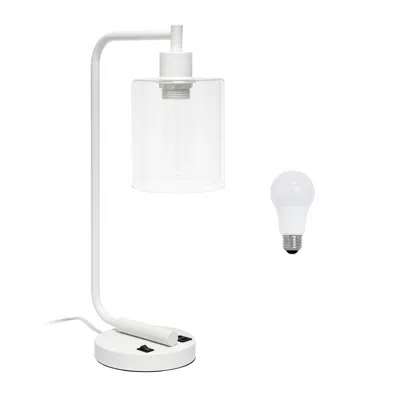 Hivvago 19" White Iron Lantern Usb Table Lamp Led With Clear Cylinder Shade In White