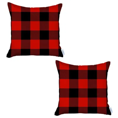 Hivvago Set Of 2 Red And Black Buffalo Plaid Throw Pillows In Red