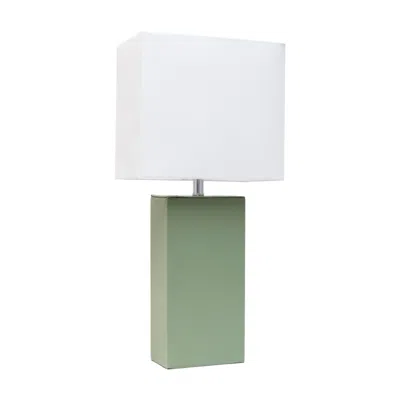 Hivvago 21" Sage Faux Leather Table Lamp With White Shade In Green