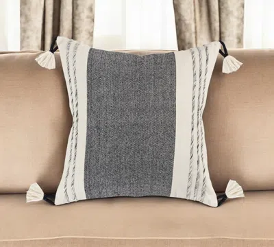Hivvago 20" White And Black Striped Cotton Throw Pillow With Tassels And Texture In Multi