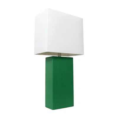 Hivvago 21" Green Faux Leather Table Lamp Led With White Shade In Green