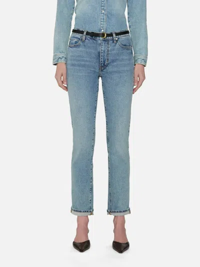 Frame The Borrowed High Rise Ankle Slim Leg Jeans In Ricochet In Blue