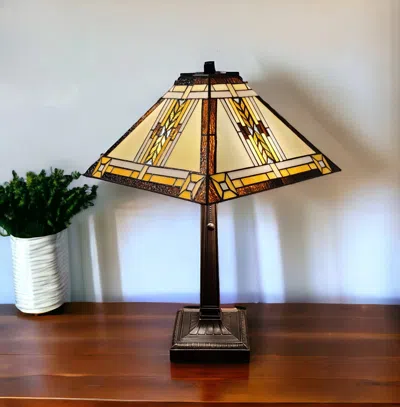 Hivvago 22" Dark Brown Metal Two Light Candlestick Table Lamp With Beige Shade In Multi