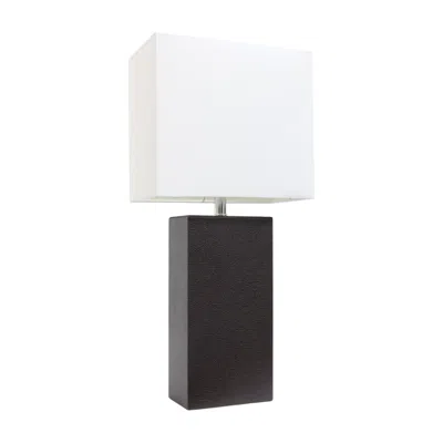 Hivvago 21" Espresso Faux Leather Table Lamp Led With White Shade In Multi