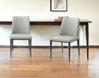 Hivvago Set Of Two Gray And Black Upholstered Faux Leather Dining Side Chairs In Gray