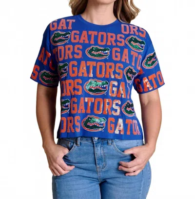 Stewart Simmons The Sequin Repeat Tee Florida In Blue In Blue