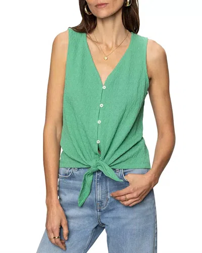 Sanctuary Vacation Textured Tie Front Button-up Tank In Green