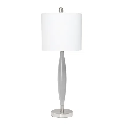 Hivvago 27" Gray And Silver Metal Novelty Table Lamp With White Drum Shade In Gray