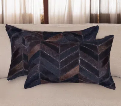 Hivvago Set Of Two 12" X 20" Chocolate Chevron Cowhide Lumbar Throw Pillows In Multi