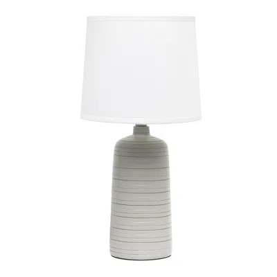 Hivvago 16" Taupe Ceramic Table Lamp With White Drum Shade In Gray