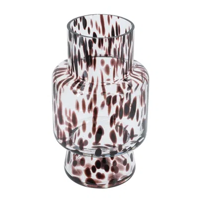 Hivvago 10" Clear Burdy And Black Abstract Cylinder Glass Table Vase In Brown