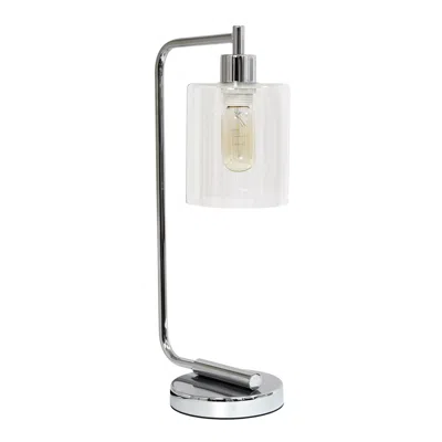 Hivvago 19" Silver Iron Lantern Table Lamp With Clear Cylinder Shade