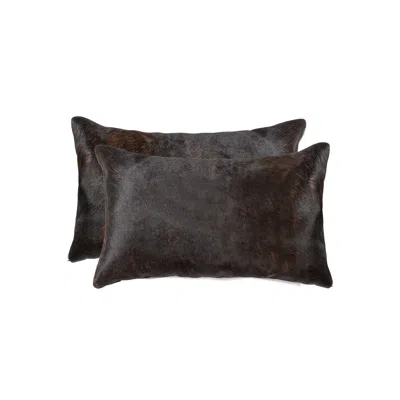 Hivvago Set Of Two 12" X 20" Chocolate Cowhide Throw Pillow In Brown