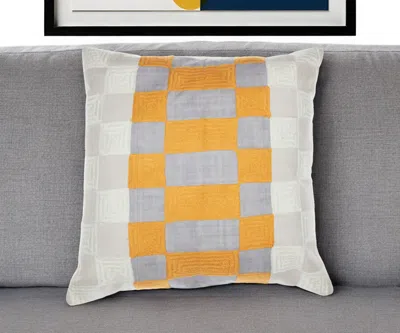 Hivvago 20" Yellow And Gray Check Throw Pillow With Embroidery In Multi