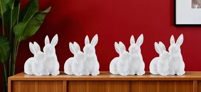 Hivvago Set Of Four White Ceramic Rabbit Figurine In White