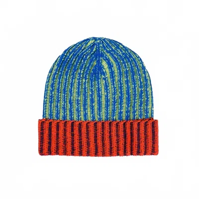 Verloop Women's Big Stripe Beanie Hat In Lime Cobalt In Blue