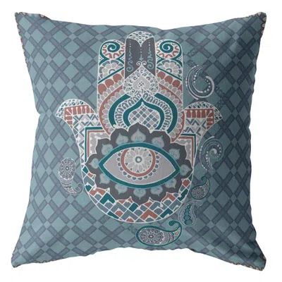 Hivvago 18" Slate Blue Hamsa Suede Zippered Throw Pillow In Multi