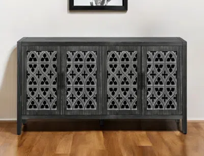 Hivvago 65" Charcoal Distressed Wood Sideboard With Four Doors In Gray