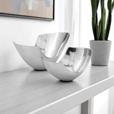 Hivvago Set Of Two Mod Aluminum Scoop Centerpiece Bowls In Metallic