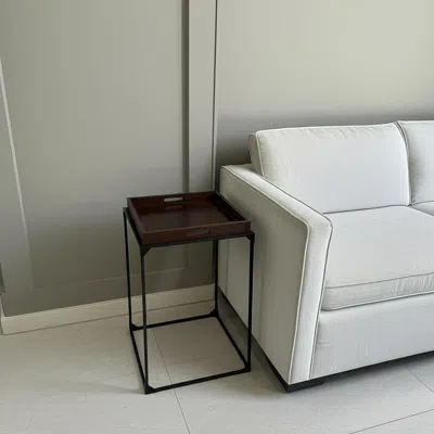 Hivvago 29" Dark Brown And Black Solid Wood And Iron Square Frame End Table In Black