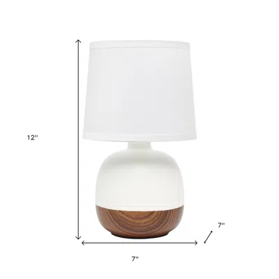 Hivvago 12" Dark Brown Ceramic Round Table Lamp With White Drum Shade In White