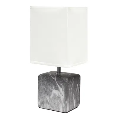 Hivvago 12" White Ceramic Square Table Lamp With White Shade In Gray
