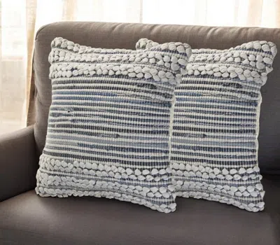 Hivvago Set Of Two 18" Blue And Ivory Cotton Throw Pillows With Texture In Gray