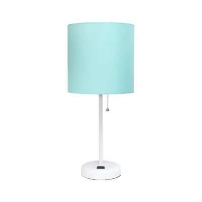 Hivvago Set Of Two 20" White Metal Table Lamp With Aqua Drum Shade