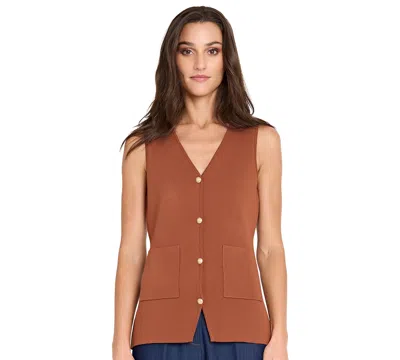 Tahari Asl Women's V-neck Button-up Sweater Vest In Brown