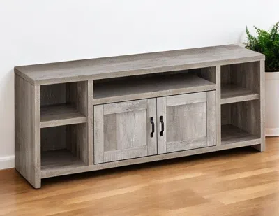 Hivvago 59" Taupe Distressed Wood Enclosed And Open Storage Tv Stand In Gray