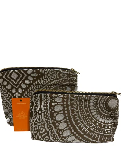 Sunsets Of Naples Make Up Bags Set In Silver And Brown In Multi