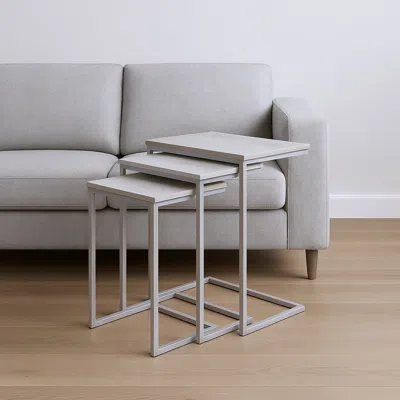 Hivvago Set Of Three Antiqued White Solid Wood And Steel Frame Nested Tables In Gray
