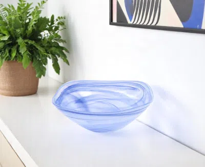 Hivvago Set Of Two 6" Blue And White Alabaster Glass Square Candy Or Nut Bowls In Blue