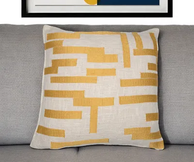 Hivvago 24" Yellow And Ivory Geometric Cotton Blend Throw Pillow With Embroidery In Multi