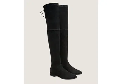 Stuart Weitzman Lowland Flat Over The Knee Boots In Stretch Suede/black In Black