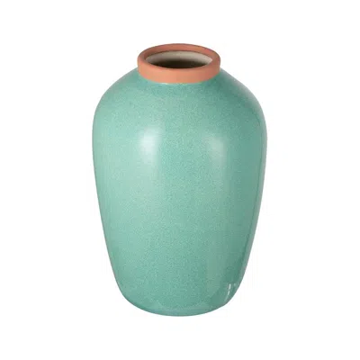 Hivvago 13" Ivory And Gray Round Ceramic Table Vase In Green