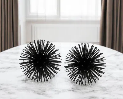 Hivvago Set Of Two Black Iron Decorative Spiky Sphere Tabletop Sculpture In Black