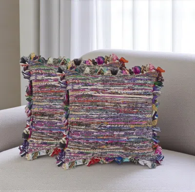 Hivvago Set Of Two Pink Striped Rayon Throw Pillow With Ruffle In Multi